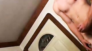 We eye each others massive hard cocks while a slutty girl sucks them one by one