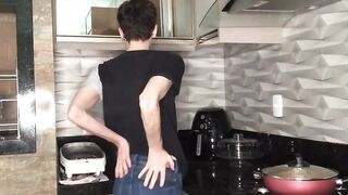 Twink Henry Evans gets horny as he rub his cock and masturbate after cooking