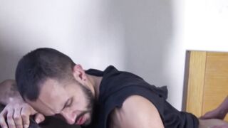 Bearded gay Milo fucks El Kevshos bouncy ass for some extra cash