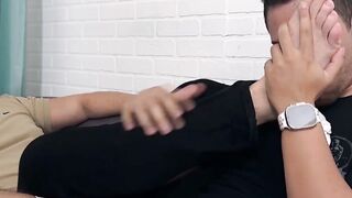 Lustful Dan Edwards sniffed the socks and worshiped the feet of bearded Miguel