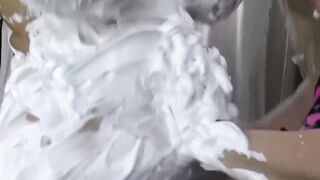 GILF Lacey Starr applies shaving foam to her voluptuous, plush body