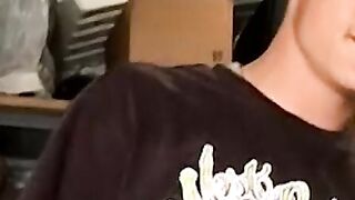 Handsome guy with necklace blow his smoke and spills his cum