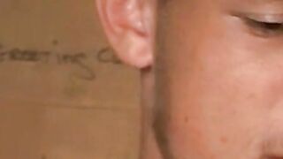 Handsome guy with necklace blow his smoke and spills his cum