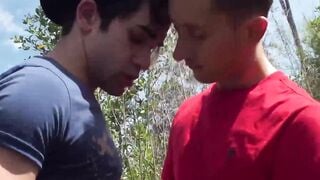 Big dick horny twinks share sloppy blowjobs in nature