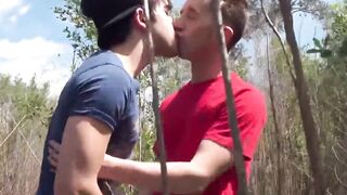 Big dick horny twinks share sloppy blowjobs in nature