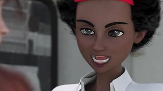 CUSTOMER SERVICE - Hugest Melons Futanari sluts Fills Clients Vagina Wtih Cum While Coworker Watches
