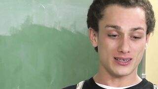 Handsome twink Tyler Dawsen swallows thick rock hard cock