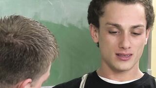 Handsome twink Tyler Dawsen swallows thick rock hard cock