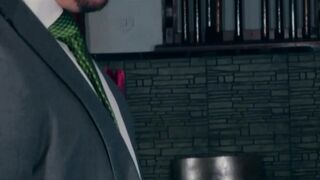 Classy bearded hunk doggystyle fucks man in suit Lukas Daken