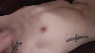 I expel my cum on trans Asher Richards abs after our rigorous pussy drilling