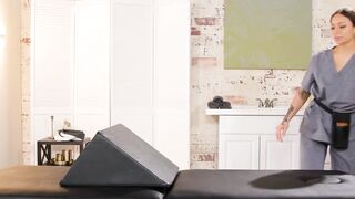 ALL CHICK STROKES - Hottie Cutie Casey Calvert Gets A Bolster Rubs By Cutie Masseuse April Olsen