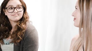 ADULT TIME - Lesbo Cuties Leana Lovings  Scarlett Sage Take Turns Eating Each Other Out