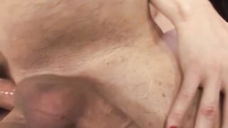 TS lady jerking off while being fucked in threesome