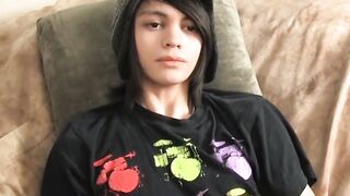 After the interview skinny twink Roxy stuffs her dildo and walks away