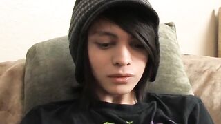 After the interview skinny twink Roxy stuffs her dildo and walks away