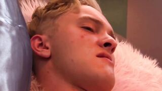 Slim blonde Oliver Tucker plugs a  dildo in his ass and then proceeds to harvest cum
