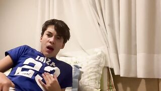 Handsome twink Danny Bianchi jerk off his massive dong before cumming