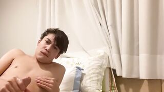 Handsome twink Danny Bianchi jerk off his massive dong before cumming
