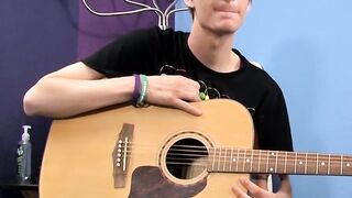 Before dick stroking and cupping a young man plays the guitar