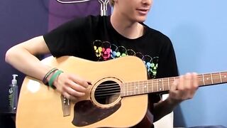 Before dick stroking and cupping a young man plays the guitar