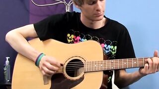 Before dick stroking and cupping a young man plays the guitar
