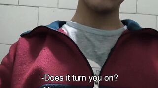 LatinoJuice.com - Me and kinky Nicolas jerk each others huge cocks inside the public