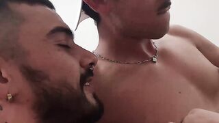 LatinoJuice.com - Naughty Alfonso Osnaya stretches his mouth with two big lean cocks