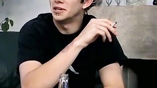 Playing cards while chainsmoking turns into smoke fucking by twink Mathiew and four o