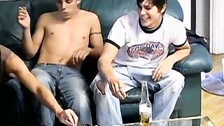 Playing cards while chainsmoking turns into smoke fucking by twink Mathiew and four o