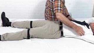Hunky Leon Carrera moaned and bound in a tickling torment by the master