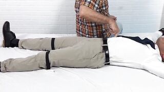 Hunky Leon Carrera moaned and bound in a tickling torment by the master