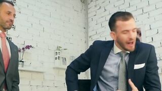 Suit and tie hunk rimms and pounds angry boss for comfort