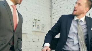 Suit and tie hunk rimms and pounds angry boss for comfort