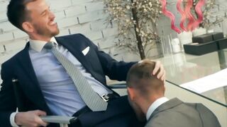 Suit and tie hunk rimms and pounds angry boss for comfort