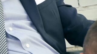 Suit and tie hunk rimms and pounds angry boss for comfort