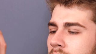 Handsome guy Andrew James shows off his balls and penis and wanks it to the end