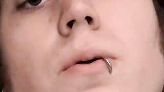Blonde Carl plays cock while chain smokin