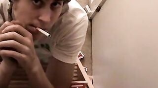 Blonde Carl plays cock while chain smokin