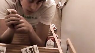 Blonde Carl plays cock while chain smokin
