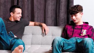 Handsome Zayne Bright is jerking his cock before Kyle Wyncrest joined him to ram his