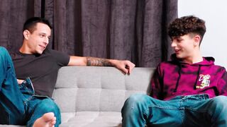 Handsome Zayne Bright is jerking his cock before Kyle Wyncrest joined him to ram his