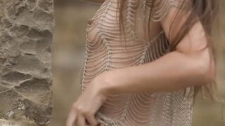 Sexy tall brunette Demi Fray showcases her sexy skinny body outdoors
