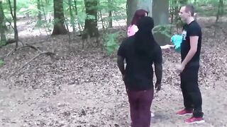 Petite ginger having a three-way public