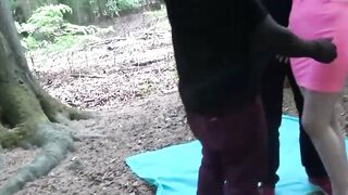 Petite ginger having a three-way public