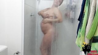 Pregnant woman taking a hot tub sensualizing for fans who love their pregnant sluts