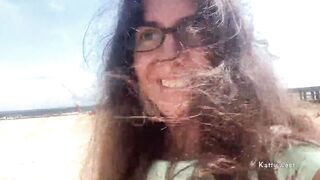 Hot with glasses walks into outdoor and shows breasts and snatch