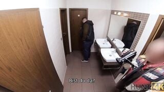 HUNT4K. Cuck stays into the outside WC watching GFs sex with Hunter