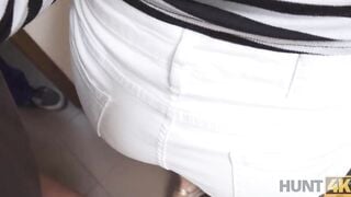 HUNT4K. Cuck stays into the outside WC watching GFs sex with Hunter