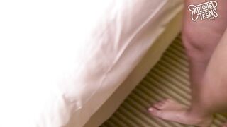 Big titted Exploited Teen with a hairy pussy gets fucked and eats cum