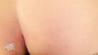 Big titted Exploited Teen with a hairy pussy gets fucked and eats cum